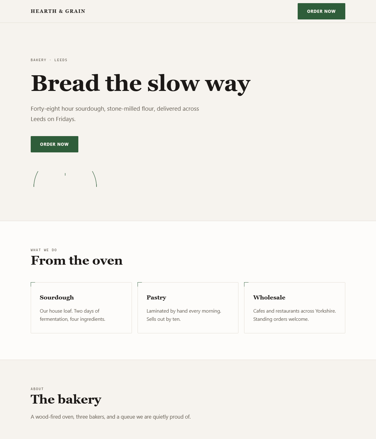 Website built by the platform for a bakery